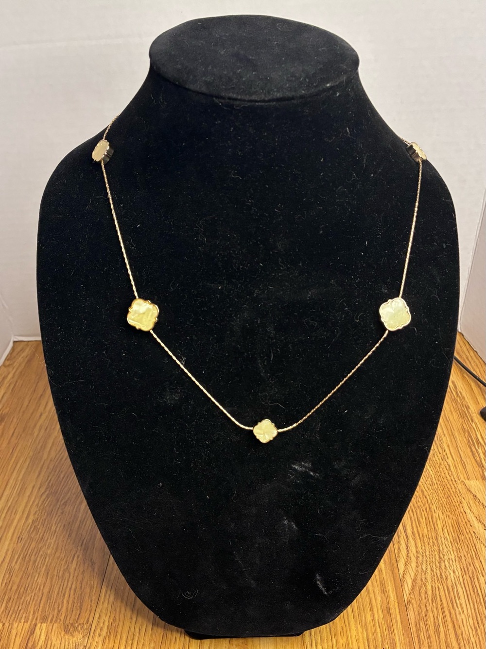 Crown & Ivy Gold Tone Cream Colored Quaterfoil Motif Long Necklace 42 Inches